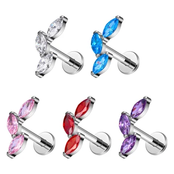 ASTM F136 Titanium 16G Ear Nose Studs Marquise Zircon Top Conch Helix Daith Stud Cartilage Earrings Body Piercing Jewelry