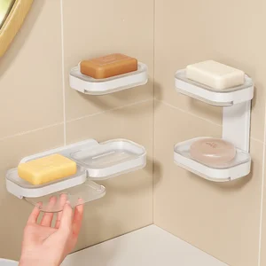 Double-Layer Wall-Mounted Drain-Free Punch-Free Soap Box Household Pull-Out Bathroom Rack with Punch-Free Storage Rack
