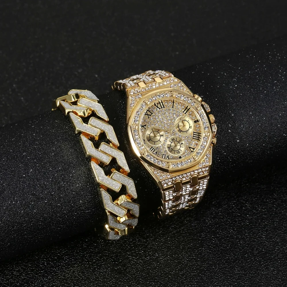 Luxury Gold Watch & Bracelet Set for Men & Women