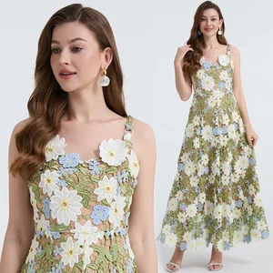 AE20260502 Summer Floral Natural Floor-Length A-Line Lace Digital Printing Embroidered Sexy Hollow-Out Large Swing Smart Casual