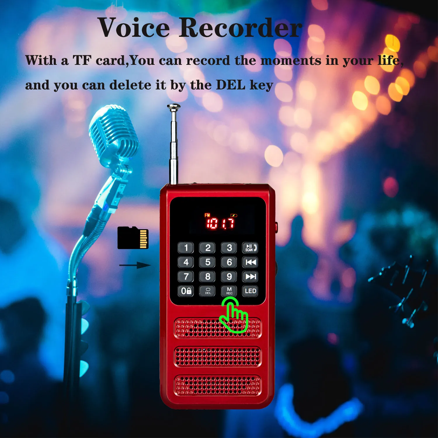 ブルートゥース付きミニポータブルFMラジオ、ボイスレコーダー