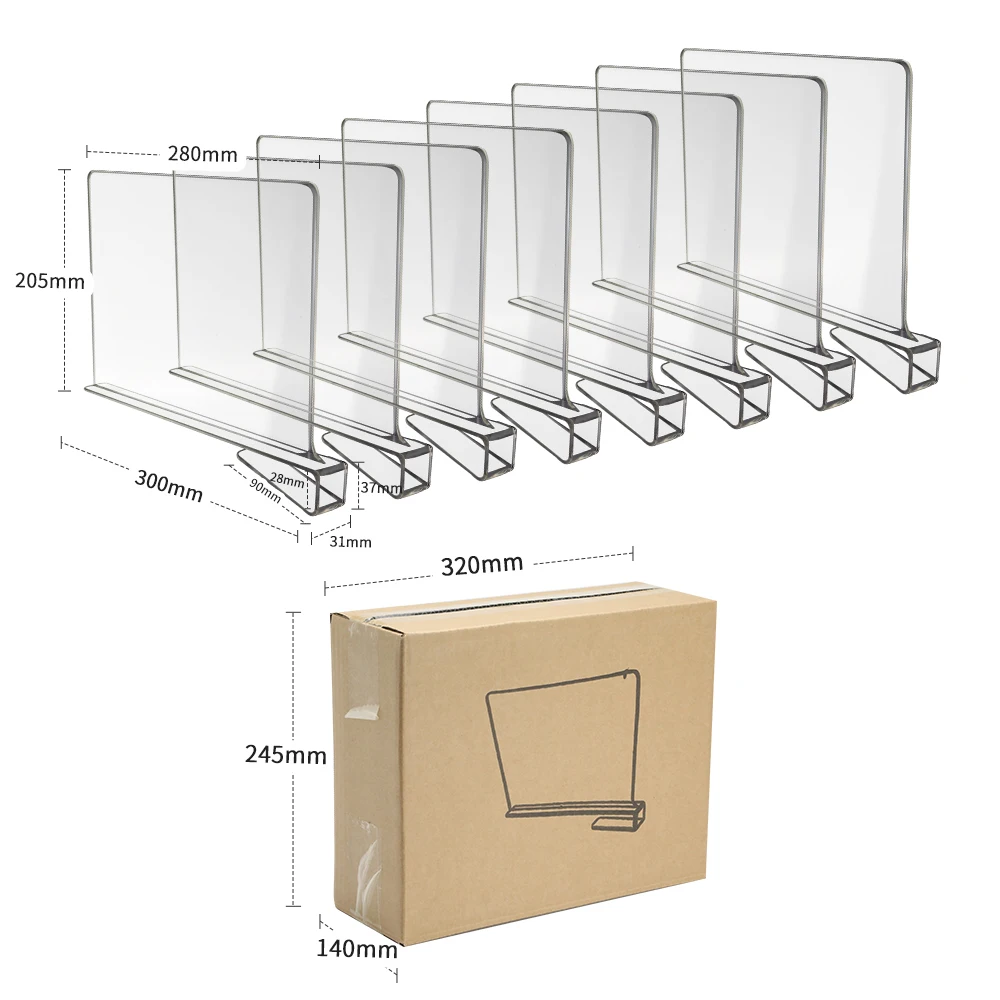 8 Pieces Bookstore L-Shape Clear Partition for Closet Organizer and Storage Commodity Separator Acrylic Magnetic Shelf Dividers