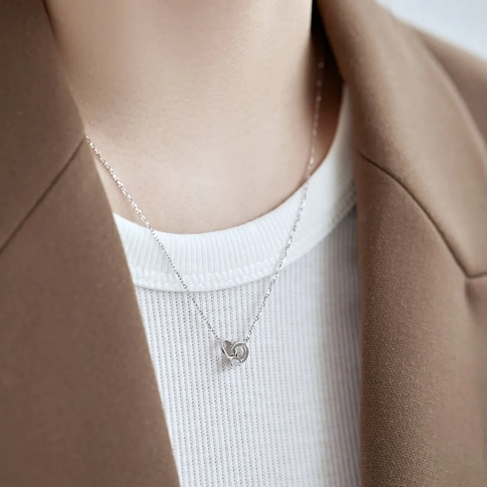 KAKODIY Luxury New Design Cubic Zirconia Jewelry 925 Sterling Silver Necklace Double Ring Pendant Necklace for Women Valentine's Day detail 2