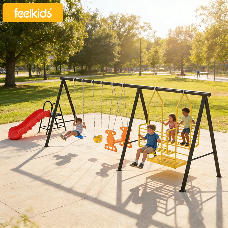 Feelkids High Quality Durable Plastic Outdoor Playground Swing Set Eco-friendly Safety Colourful Kids Amusement Shopping Mall