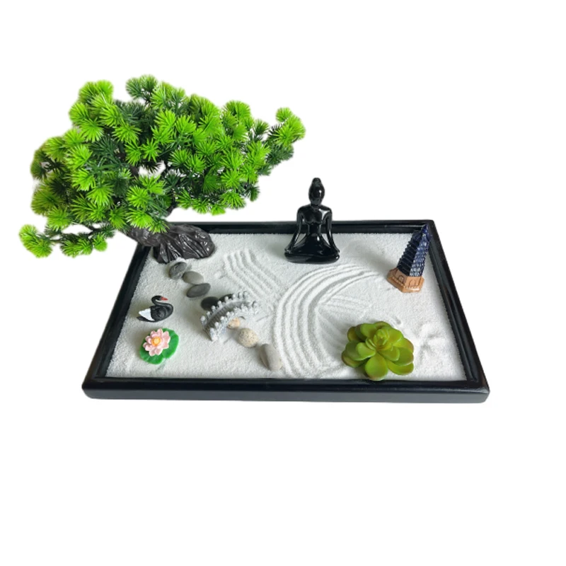 Sand Meditating Sandbox Bamboo Rakes Bonsai Tree Plant Pagoda Accessories  Home Decor Japanese Tabletop Meditation Zen Garden