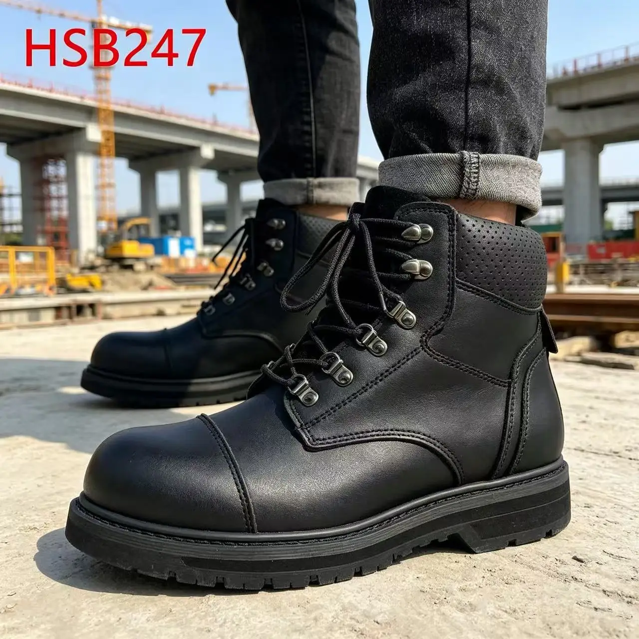 ZYF, Scarpe di sicurezza per carpentieri con suola in EVA + gomma Goodyear resistente all'umidità, stivali da lavoro neri con puntale e inserto antiperforazione nella suola intermedia HSB247
