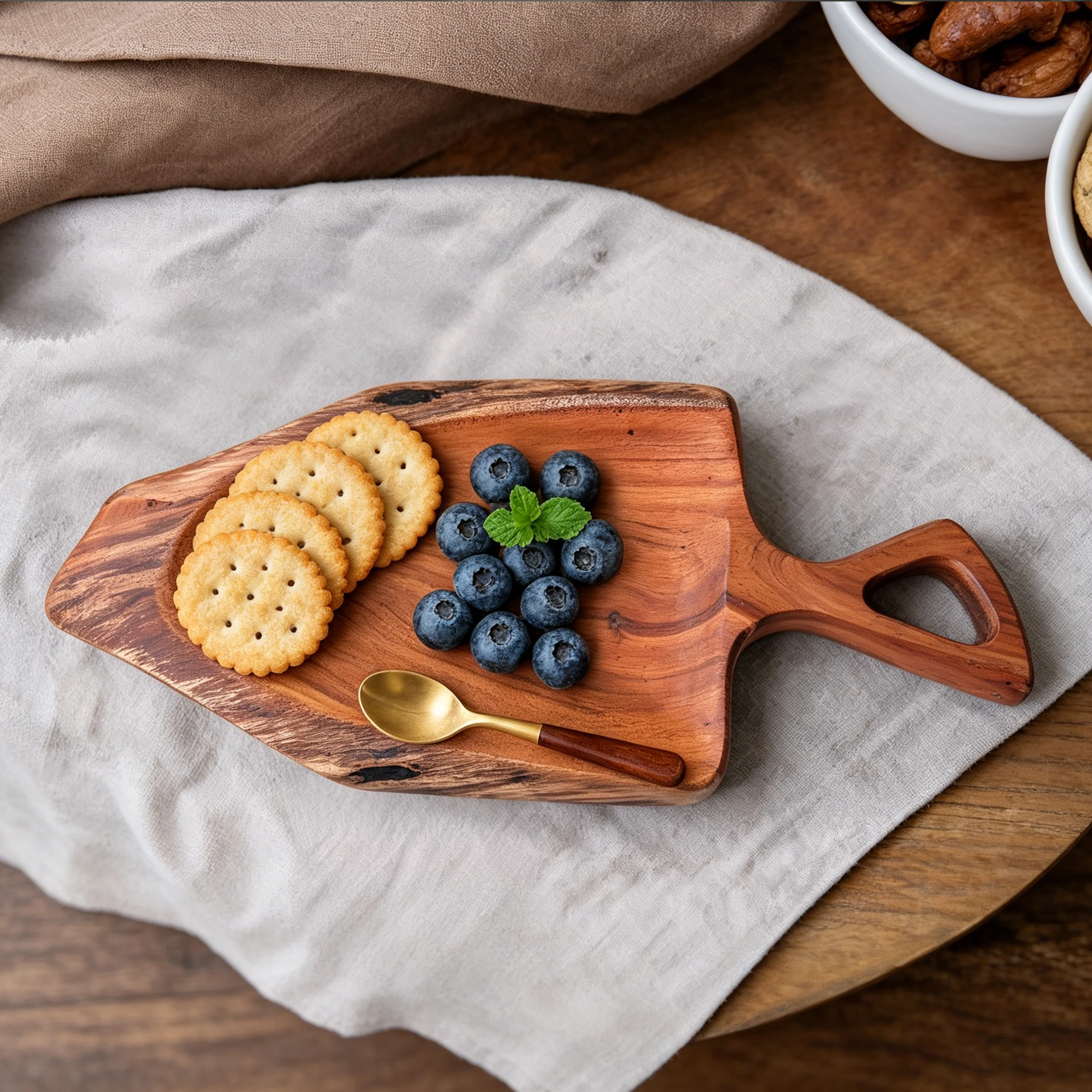 Charcuterie Board With Handle Acacia Wood Live Edge Rustic Wooden Serving Tray for Cheese Snacks Farmhouse Kitchen Decor