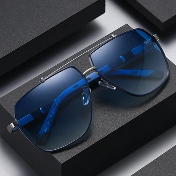 Wholesale Fashion Men's Polarized Sunglasses Large Frame UV400 Protection Mirror Lens Custom Carbon Fiber Temple Pilot Style PC