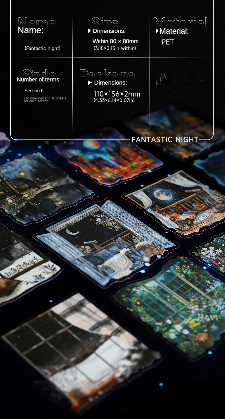 10 Stück PET-Packung, großes Nacht-Aufkleber-Set, wunderbare, nachtförmige Dekorationen, Schreibwaren, Sammelalbum, 156 x 110 mm – Detail 3