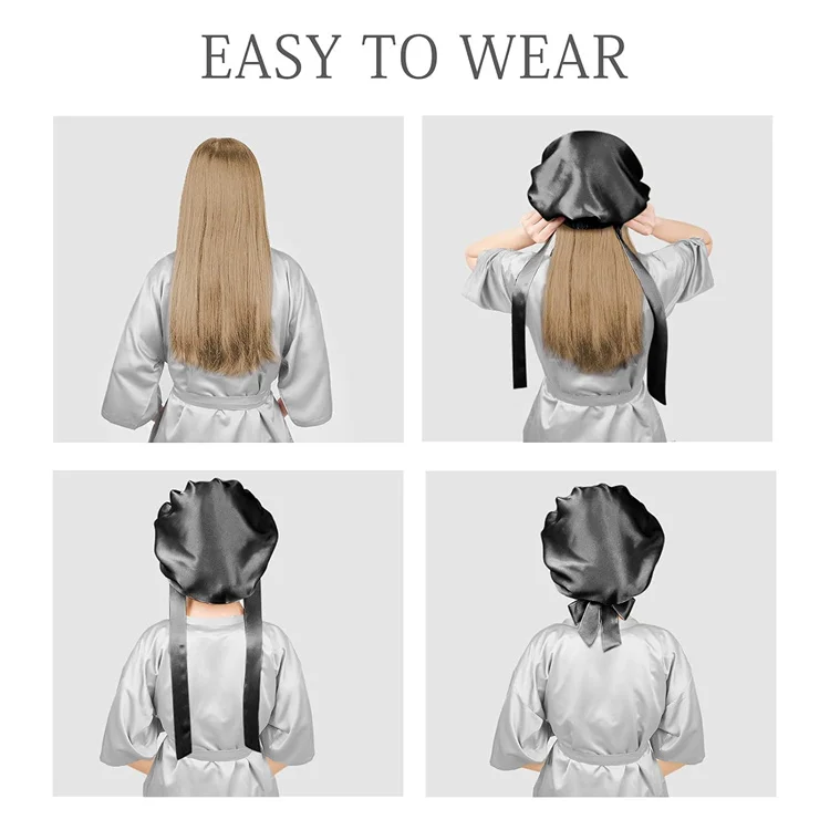 Factory Custom  100%  Silk Bonnet Hair Cover Jumbo Silk Bonnet Tie Satin Silk Bonnet