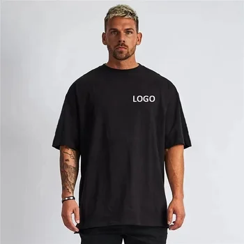 New style blank cotton men's t-shirt pure color custom logo oversized t-shirt gym sports fitness t-shirt with logo