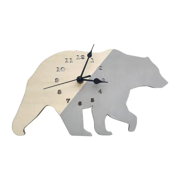 Деревянные часы с белым медведем, модные Мультяшные бесшумные настенные часы, украшение для детской комнаты, часы