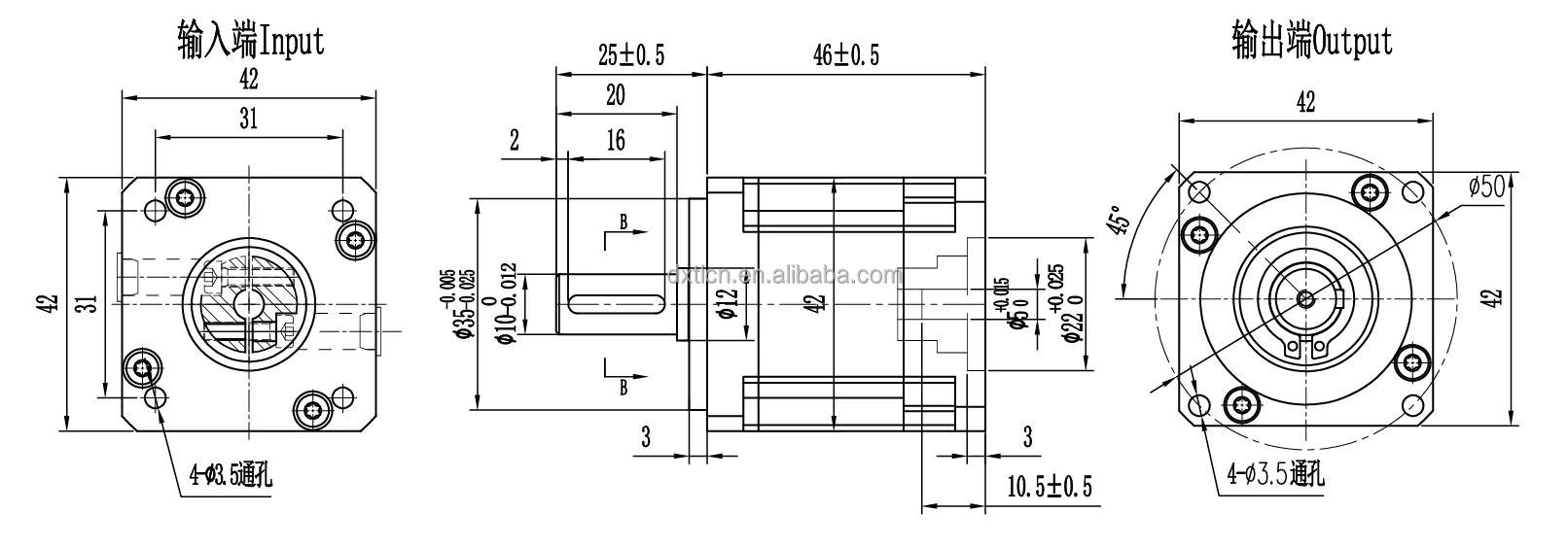 42mm Square Flange Spur Gear High Precision Planetary Speed Reducer Gearbox supplier