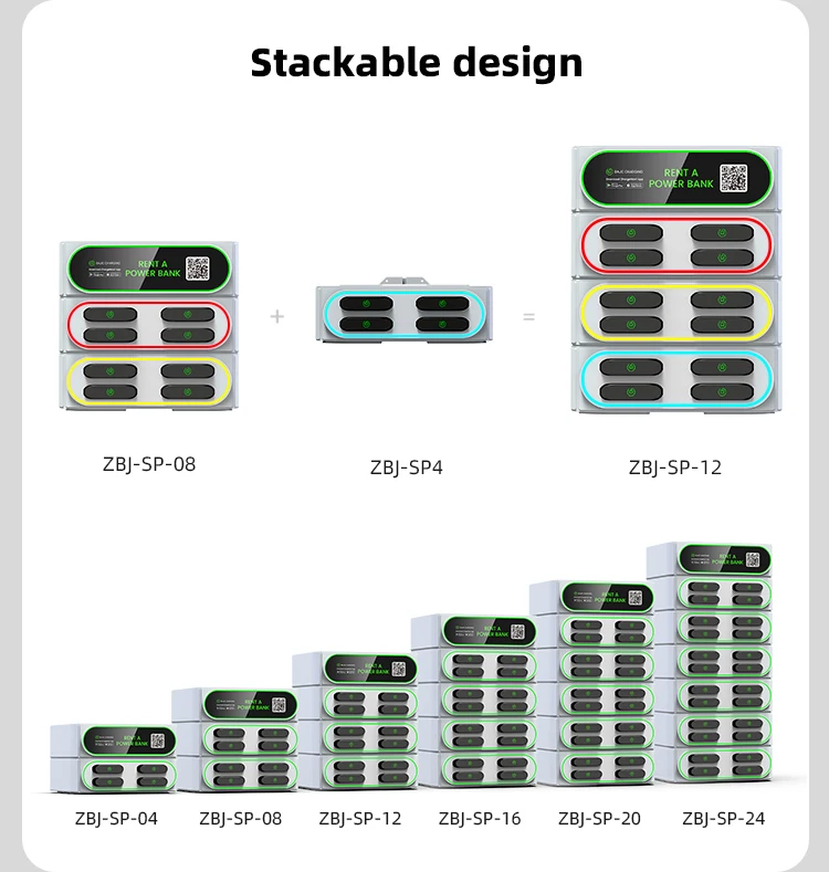 2025 New Product 8-16 Slots Stackable Power Bank Shared POS Rental Station with Touch Screen Mobile with Light Box