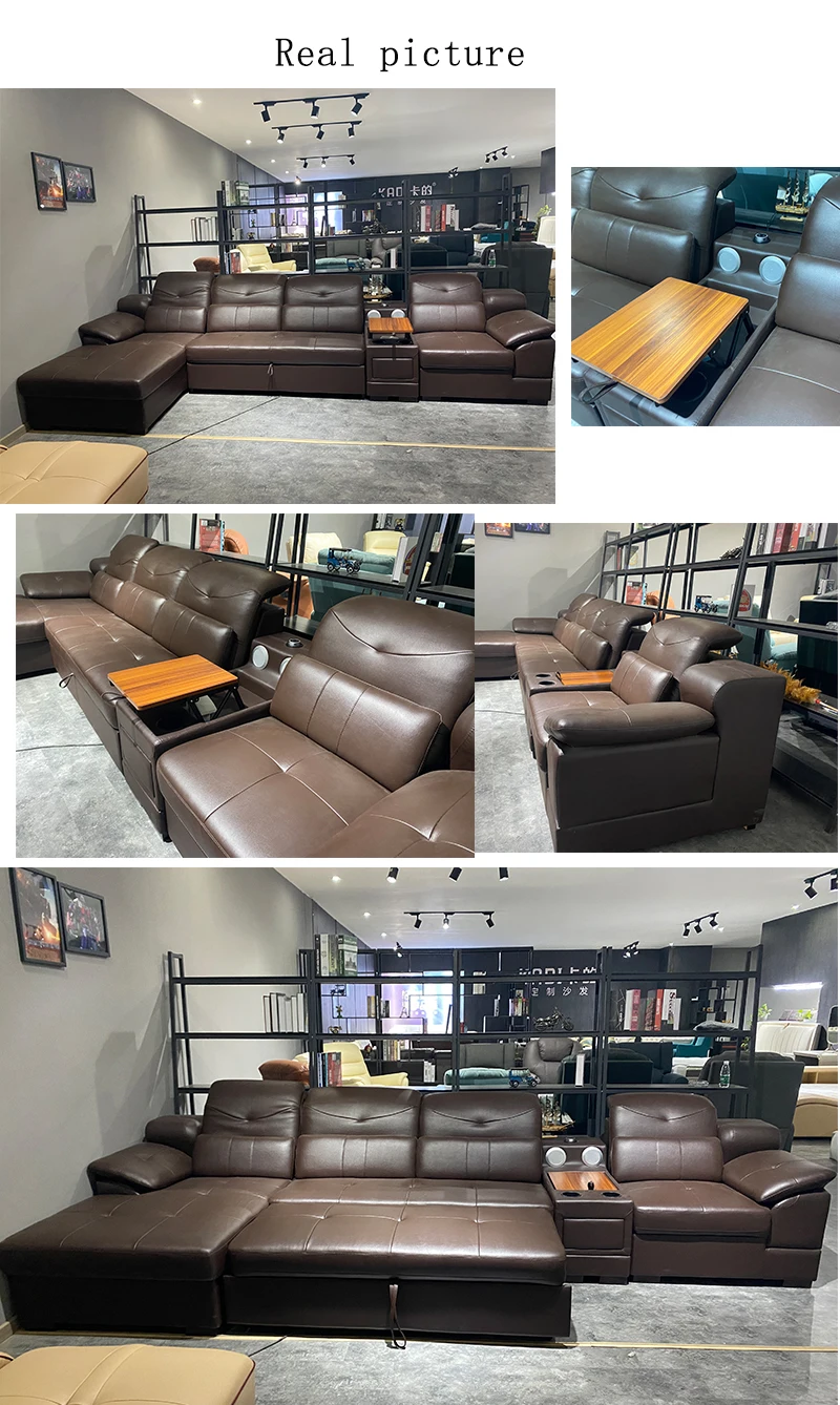 Modern L Shape Leather Sofa With Usb Sectional Corner Sofa Set 7 Seater