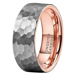 Coolstyle Jewelry 6mm 8mm Two Tone Rose Gold Hammered Tungsten Carbide Ring for Men Women Fashion Engagement Wedding Band