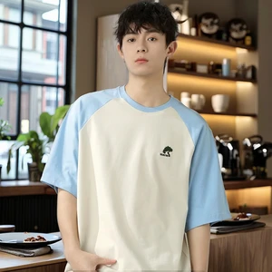 OEM & ODM Casual Men's Couple's Summer Cotton T-Shirt Exquisite Embroidered Raglan Sleeve Design