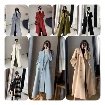 Women's Winter Warm Wool Dress Overcoat Notch Lapel Single Breasted Pea Coat Elegant Lapel Long Trench Coat Jacket