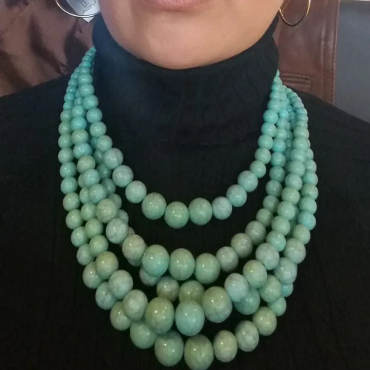 Imitation Turquoise Crack Beaded Multi Layered Necklace Earrings Bridal Jewelry Set