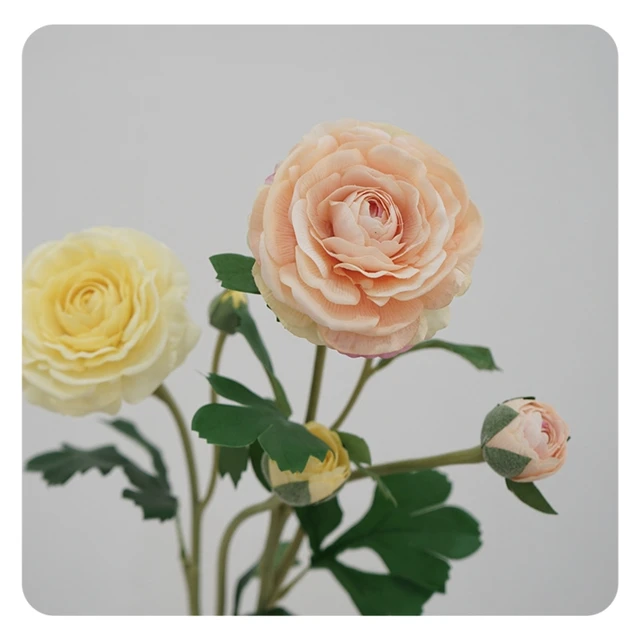 Wholesale Real Touch Ranunculus Artificial Flower 3 Heads with Stem Leaves Silk Flower Ranunculus for Wedding Home Decoration