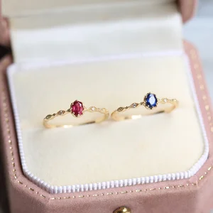 Light Luxury All  Match 925 Silver Gemstone Ring Egg Shaped Sapphire Ruby Hollow Simple 18K Geometry Pattern