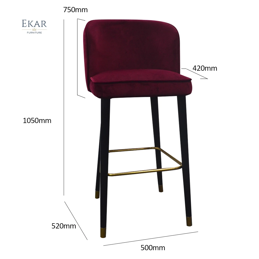 Light Luxury high quality Restaurant Furniture Metal Commercial High Chair Velvet Bar Stool manufacture