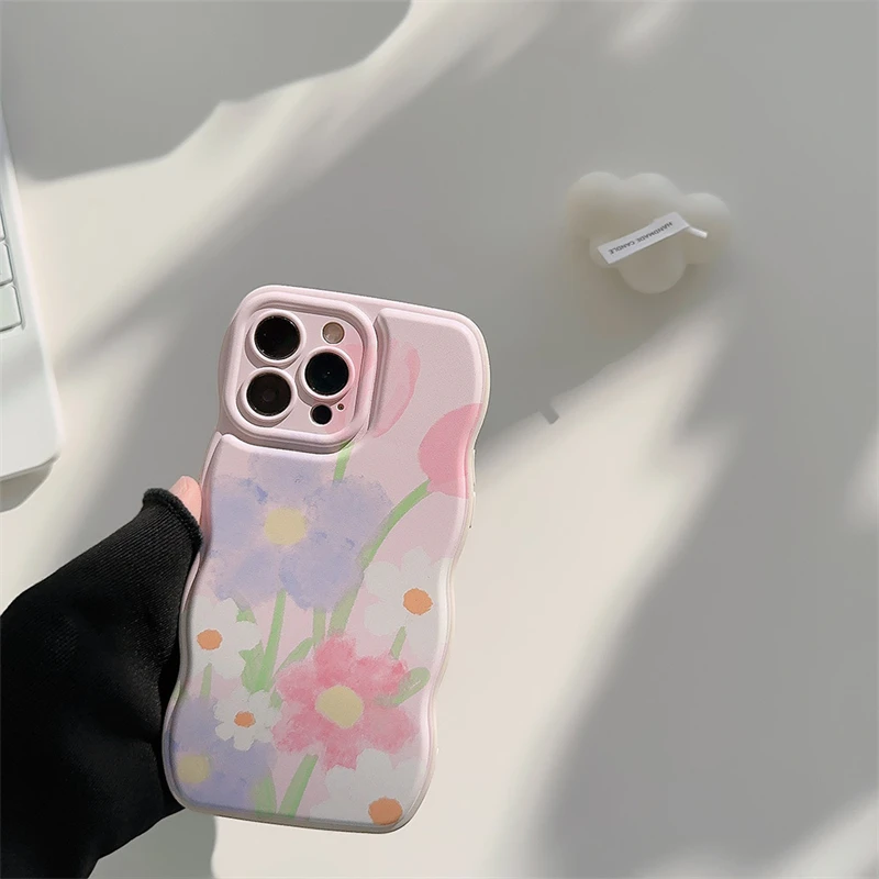 Original Pink Flower Iphone 15 14 Case 14 Pro Max Wave Edge 13 Cover 11 ...