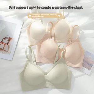 Jelly Strip Thin Traceless Satin Breathable Underwear Small Chest Push-up Exterior Non-rimless Breast Fixing Cup Bra Women