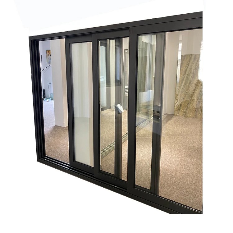 Black Big Aluminum Sliding Stacking Door With Three Track Sliding Door