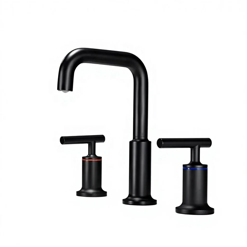 Brass Luxury Matte Black 3 Hole Widespread Bathroom Sink Faucet Dual Handle Brass Basin Mixer Tap Deck Mounted Lavatory Faucet