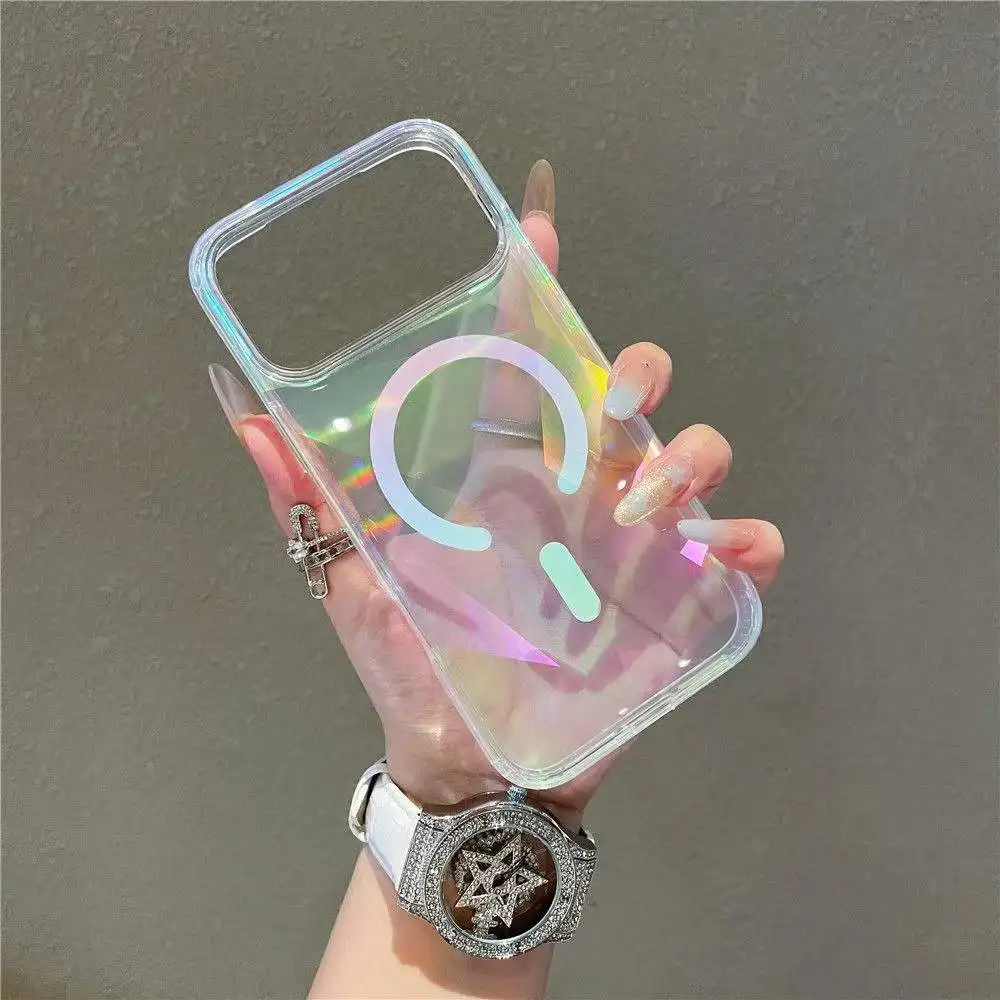 For iPhone 17 Pro Max Color Plated Transparent Color Change Phone Case Fro iPhone 16 Magnetic Shockproof Phone Protection Cover