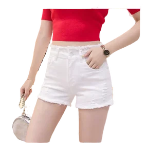 High Elastic Summer Mid Waist Regular Eco-Friendly Casual Denim Shorts Women's Thin White Fashion Hot Pants Black Spandex/Cotton