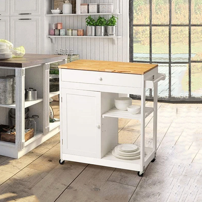 Modern Islands Trolleys Shelving Wood Board Utility Carts Organizer