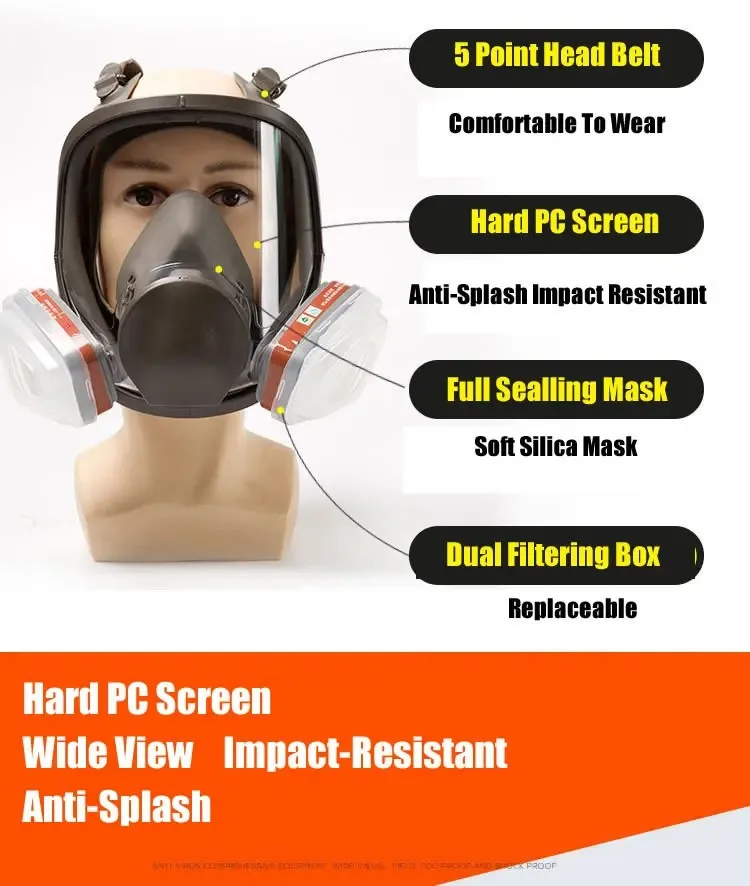 Full Face Gas Mask Dual Reusable Gas Masks Protect Safety Work Filter ...