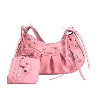 2022 Hot Sell Pu Ladies Handbags Women Shoulder Ruched Bags with Inside Pocket for Women Luxury