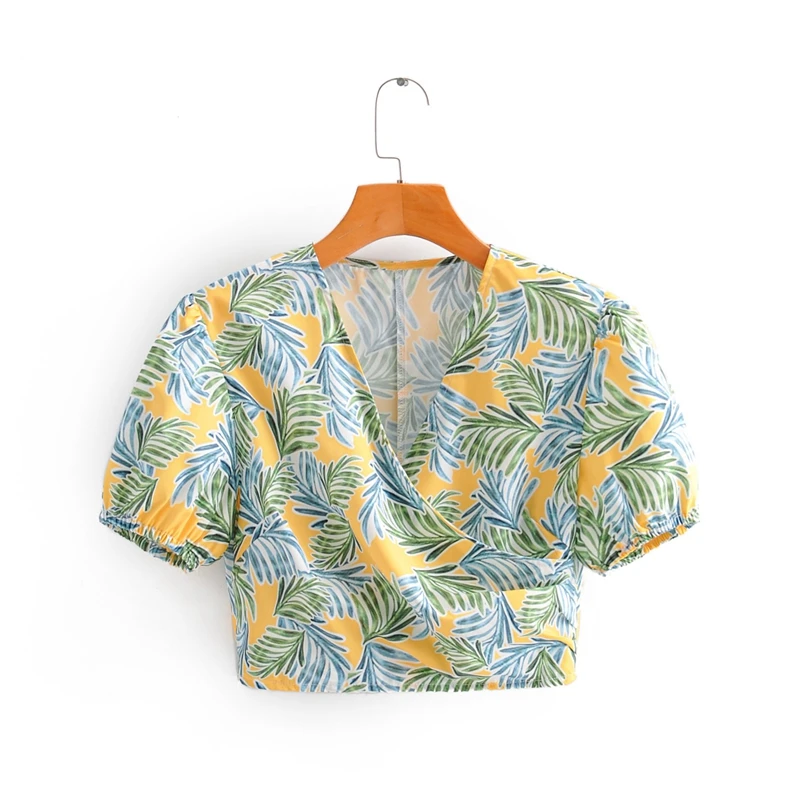 
Custom Summer Two Piece Blouse Sets Women Shirt Sleeve Floral V neck Vacation Skirt Sets High Waist Ruffles Skirt 
