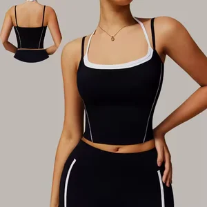 Bnice Custom Logo Yoga Shorts Set Contrast Color Pant Sets Wholesale Halter Backless Sports Bra Women Workout Gym&Fitness Wear