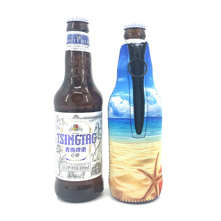 Custom Logo Beer Bottle Cooler Sleeve Neoprene Insulated Beer Bottle Sleeve With Zipper