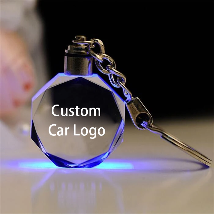 Factory Wholesale K9 Blank Sublimation Led Crystal Keychain Custom Big Size Car logo Glass 3D Laser Crystal Keychain
