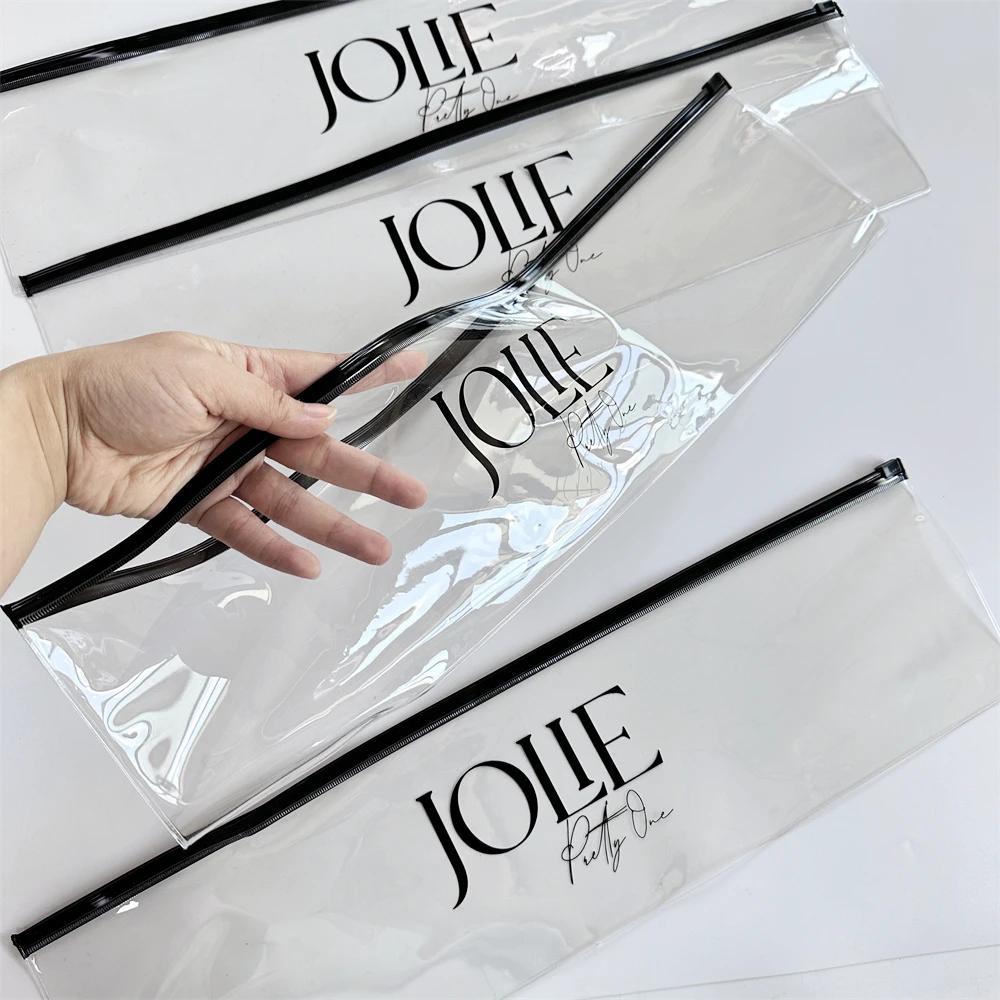 Custom Logo Clear Pvc Zip Wig Bag Hair Extensions Plastic Packing Bag