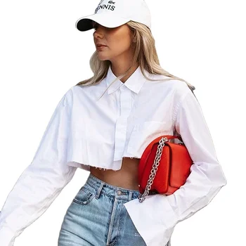 Blouses Cotton for Skirts Button Up Top for Women Crop White Blouse Tops