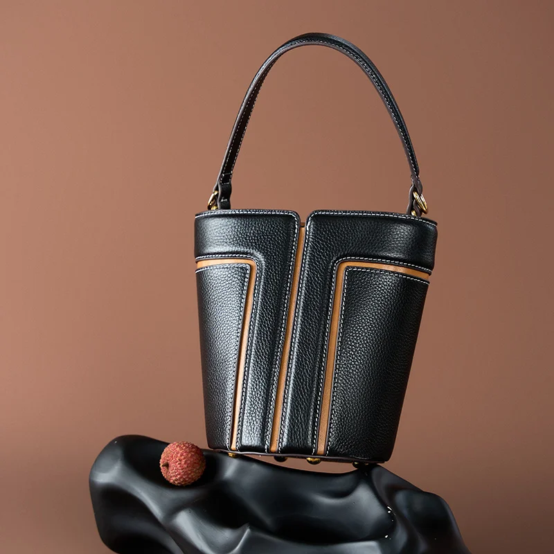 Custom Pebbles Pattern Lady Famale Leather Crossbody Shoulder Bag Leather Cowhide Bag for Women’s Bucket Bag