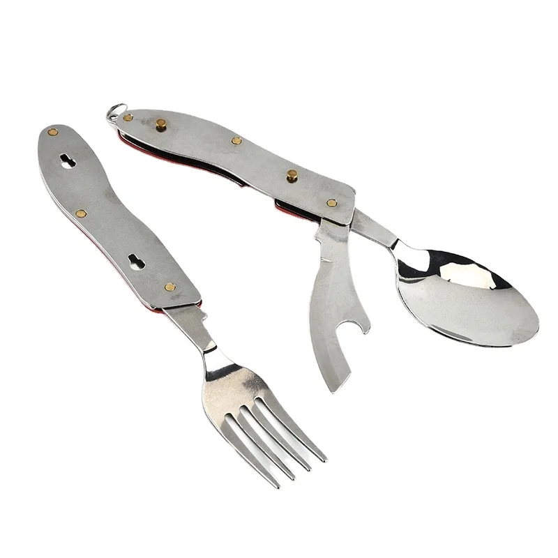 Creative Folding Spoon Fork Knife with Opener 3 in 1 Portable Tableware Camping Cutlery Set Stainless Steel Cutlery for Travel