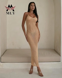 MLY New Fashion Beach Dress Bikini Holiday Skirt Knitted Hollow Sexy Backless Dress 3 Pieces Suit Women Cover Ups