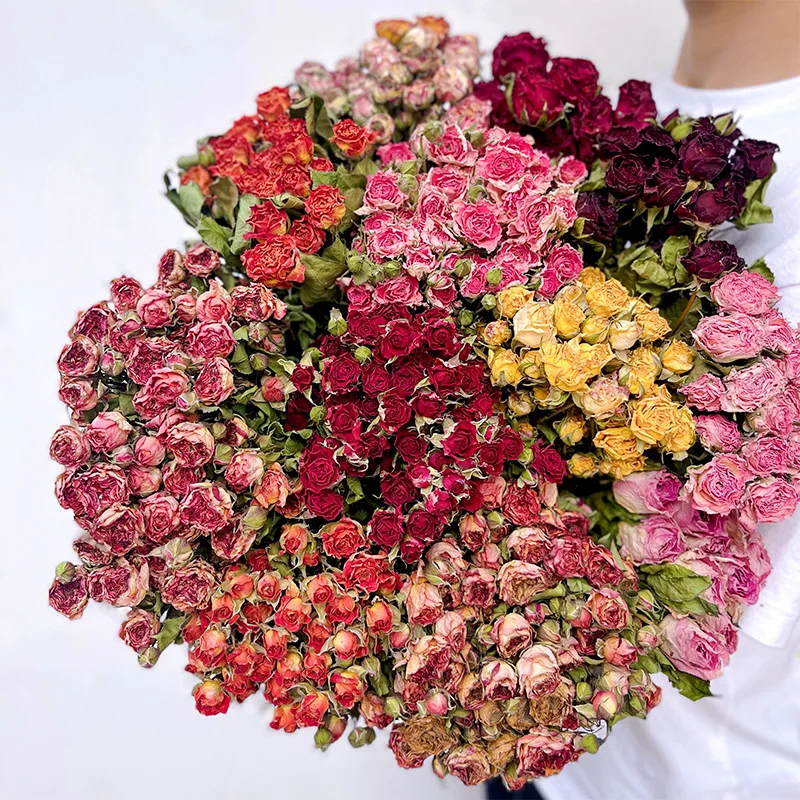 Wholesale Flower Dry Rose Flowers Bouquet Natural Dried Multi-head ...