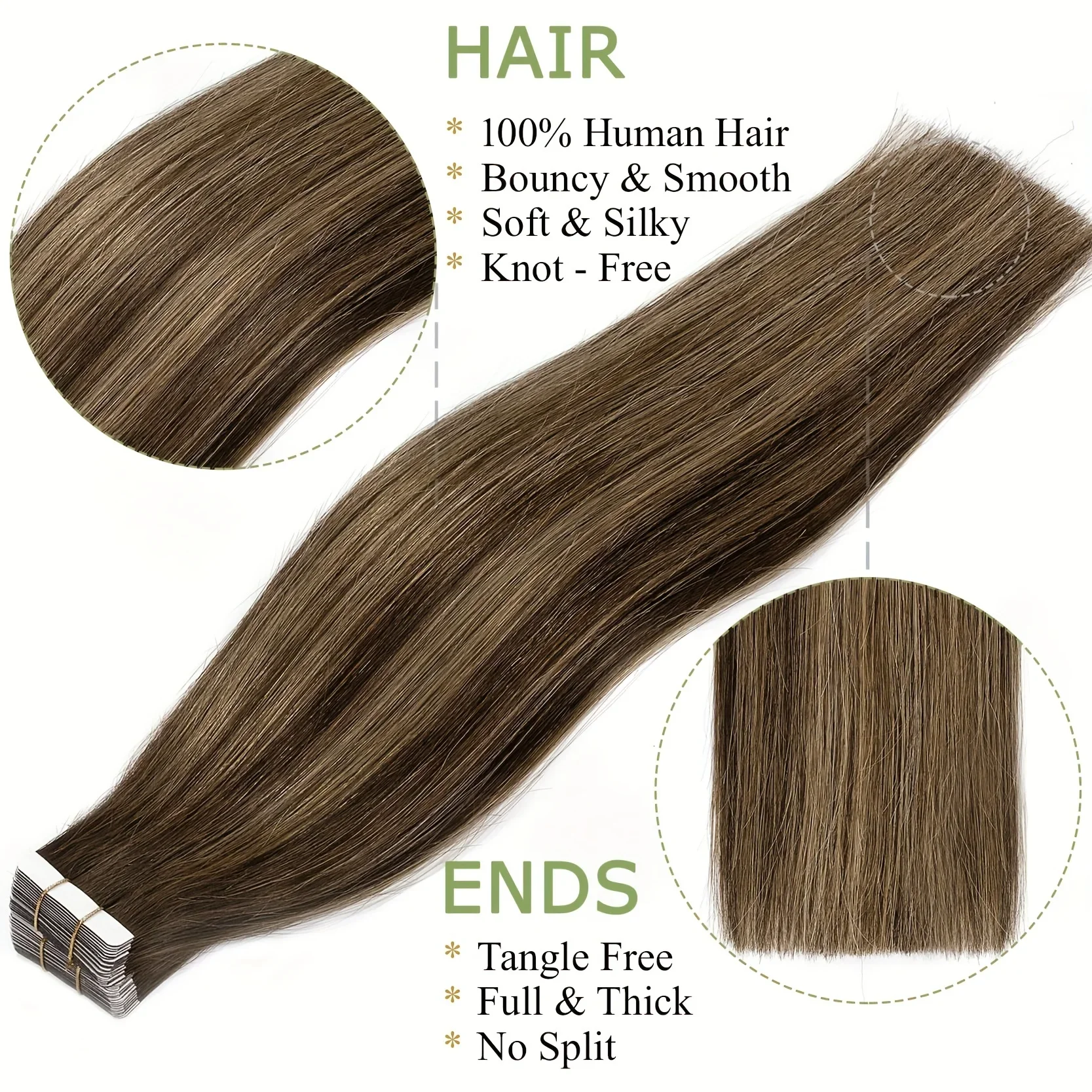 Rooted Dark Brown Chestnut Brown Highlight Tape Extensions_voghion.com