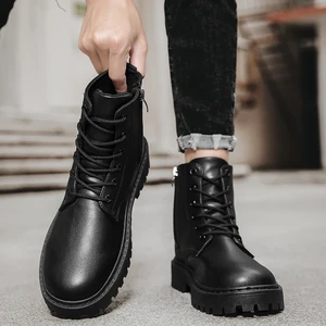 Versatile Non-slip Waterproof British Style Thick Soled High Top Height Increasing Simple Workwear Mens Boots