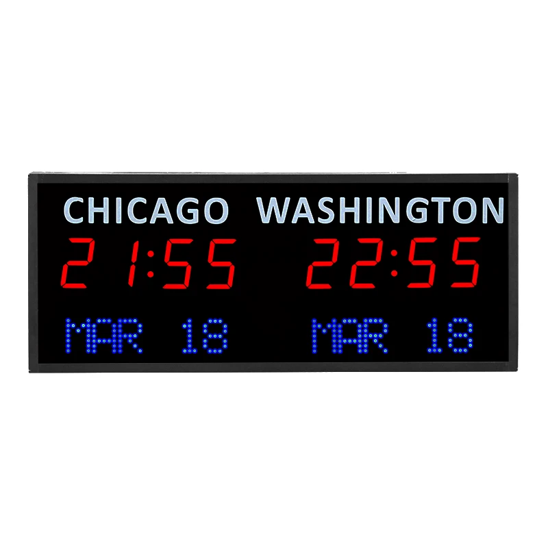 CHEETIE CP34 Custom Multiple Programmable Timer Zone Wall Clock LED City Time Date Display LED Digital World Clock