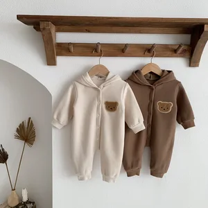 Children's Thickened Autumn Winter Cotton Fleece-Lined Bear Climbing Jumpsuit Korean-Style Single-Breasted Unisex Newborn Baby