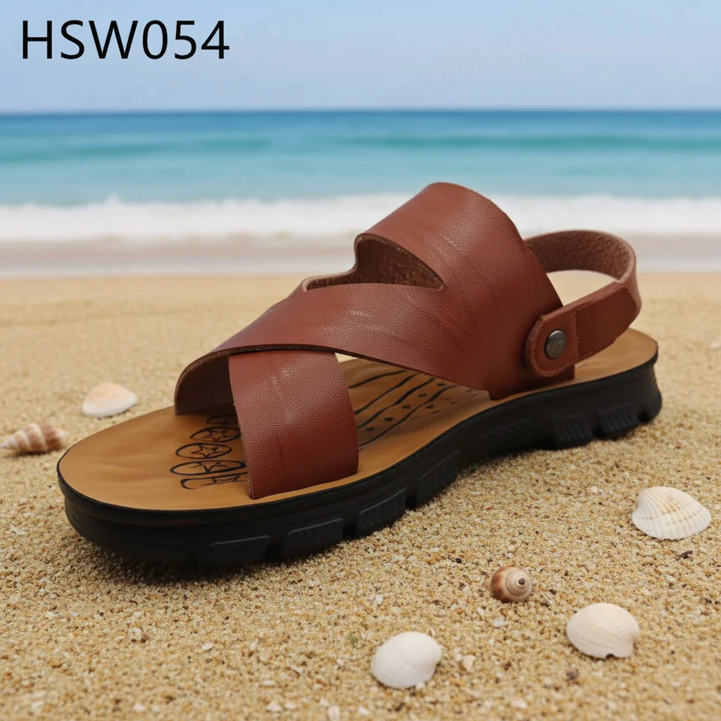 ZYF,Africa Market Popular Durable PU Injection Sole Beach Shoes Summer Using Foot Massage Wide-toe Brown slippers for HSW054